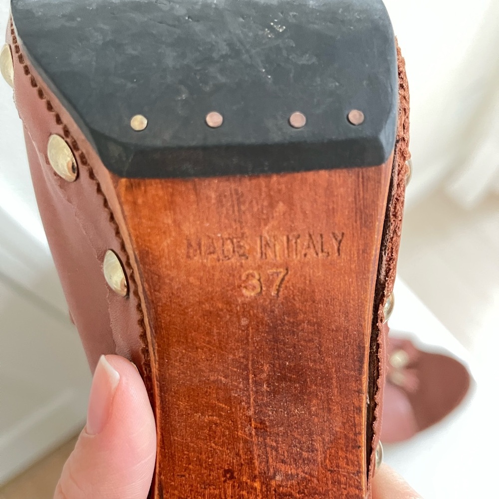 Authentic Yves Saint Laurent Brown Leather Mules with Tassel and Stud Accents - Picture 5 of 9